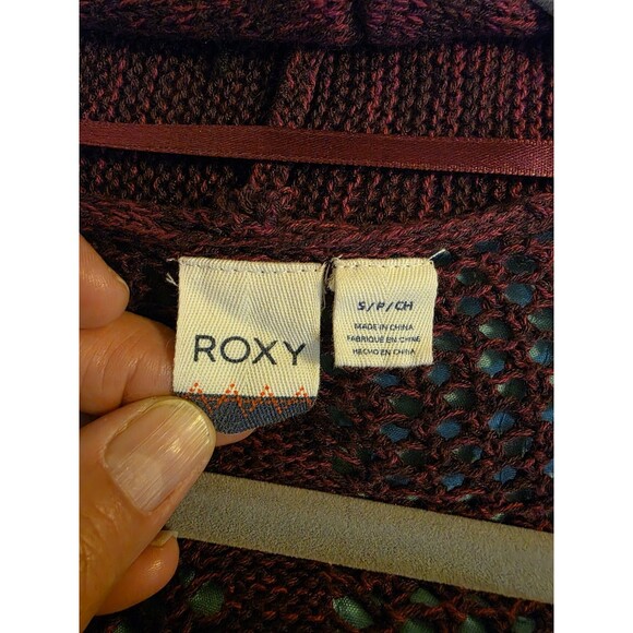Roxy Women's Sm Take Stock Long Open Weave Boho Purple Maroon Cardigan Sweater - Picture 2 of 8